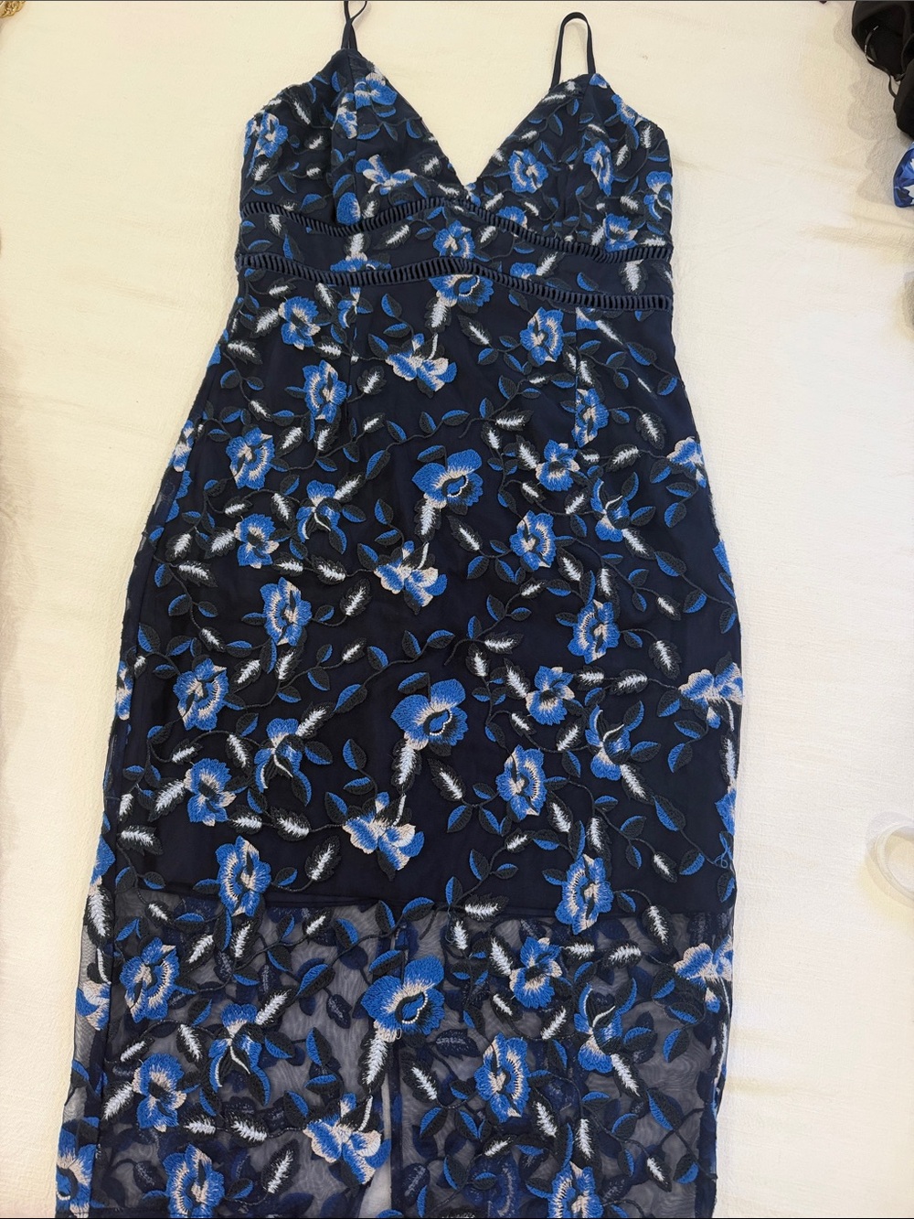 Blue Floral Embroidered Slip Dress